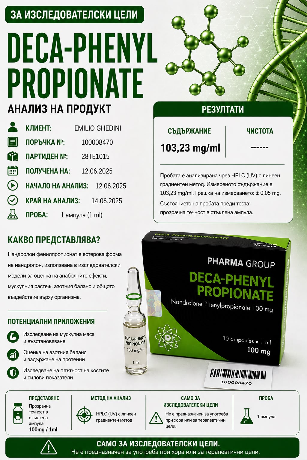 Pharma Group- DECA-PHENYLPROPIONATE 10amp x 100mg